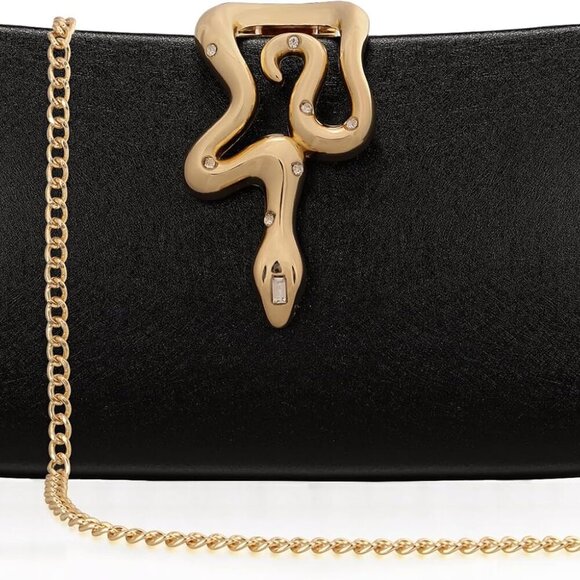 Elegant Black Evening Clutch with Snake Clasp - Perfect for Weddings and Parties - Picture 1 of 8